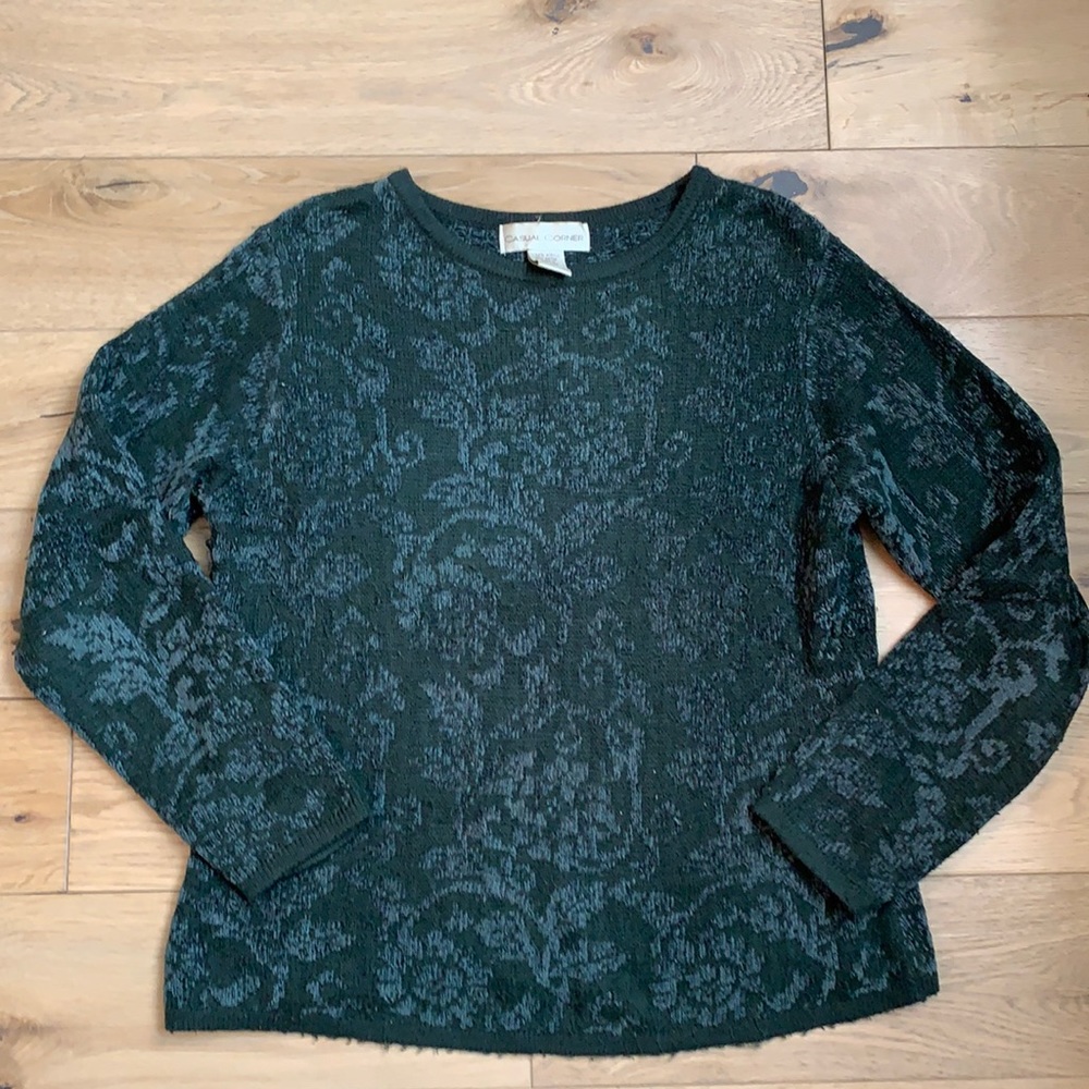 Vintage Casual Corner Dark Green Damask Sweater SZ S